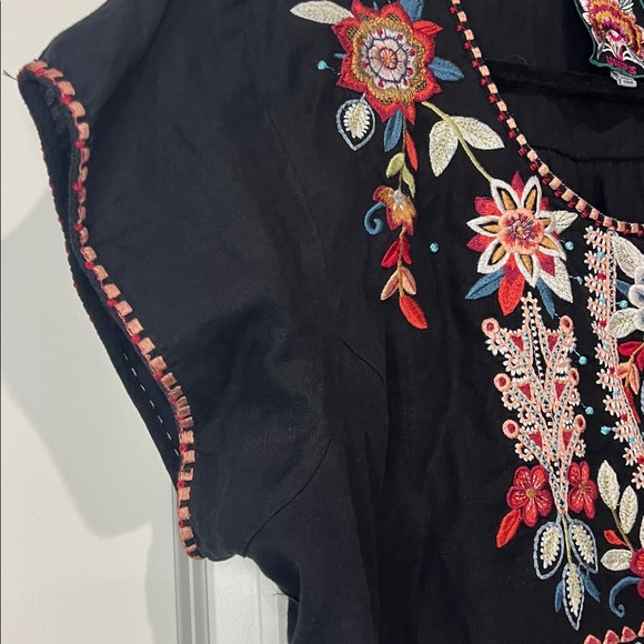 JOHNNY WAS black floral embroidered short sleeve dress - Picture 6 of 7
